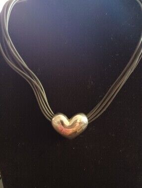Brighton Womens 16" Black Multi-Strand Cord Silver Tone Heart  with Silver Clasp